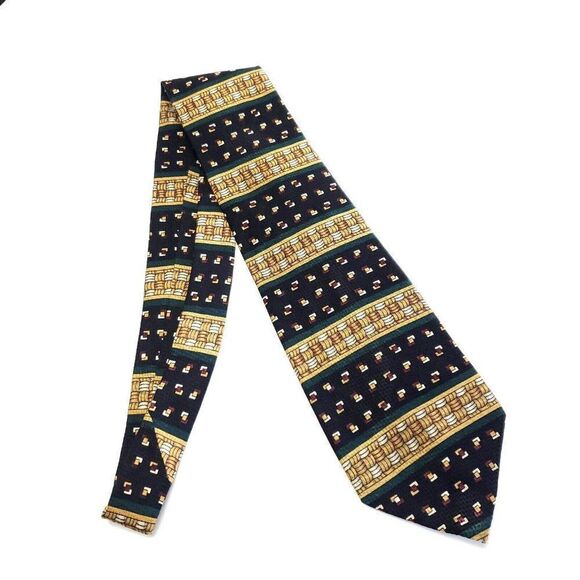 Surrey Green‎ Black Abstract Wide Silk Tie - Picture 6 of 6